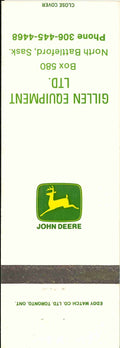 John Deere Matchbook Cover Gillen Equip North Battleford Sask