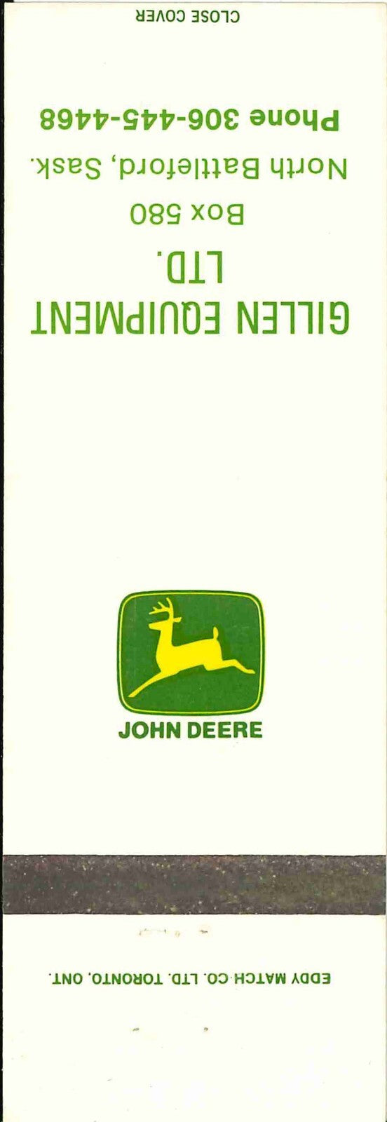 John Deere Matchbook Cover Gillen Equip North Battleford Sask