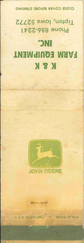 John Deere Matchbook Cover K K Equipment Tipton Iowa