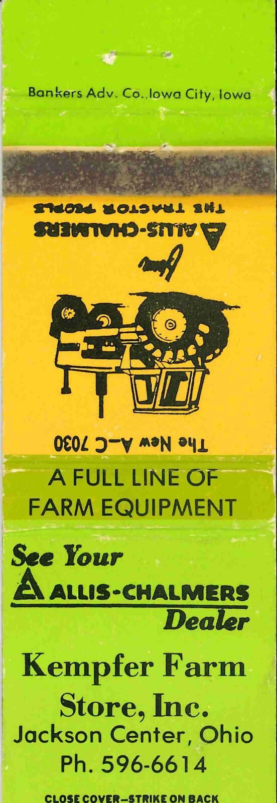 Matchbook Cover Allis Chalmers 7030 Graphic Kempfer Farm Store Jackson Center OH