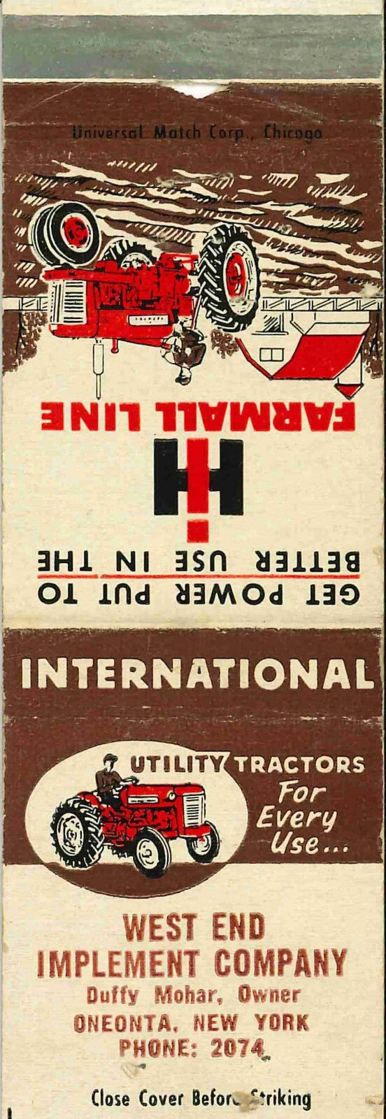 Matchbook Cover International Harvester 50 Series West End Imp Co Oneonta N Y
