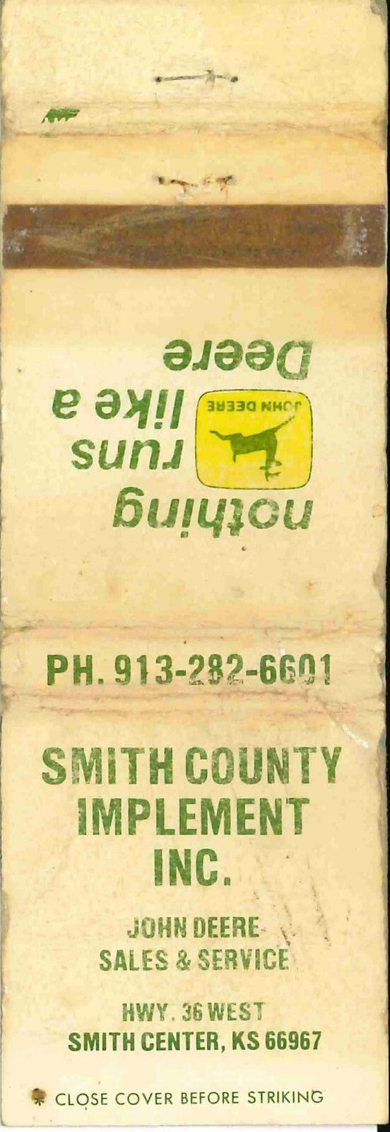 John Deere Matchbook Cover 2 Leg Smith County Imp Smith Center KS