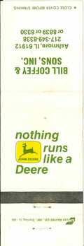 John Deere Matchbook Cover 2 Leg Bill Coffey Ashmore IL