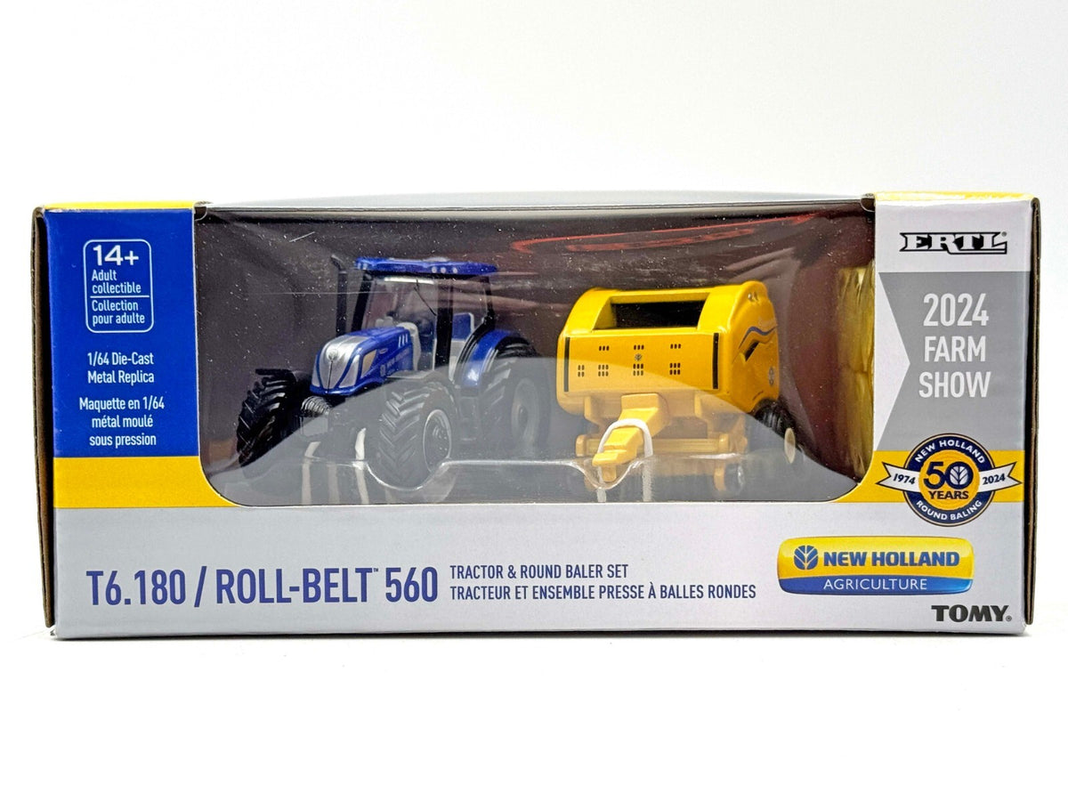 1/64 New Holland T6.180 Tractor w/ 560 Round Baler, 2024 Farm Show Chase Unit