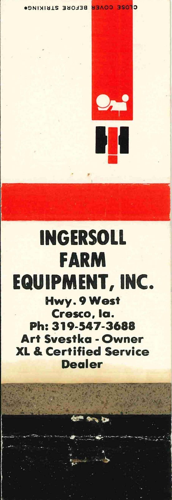 Matchbook Cover International Harvester Ingersoll Farm Equip Cresco Iowa