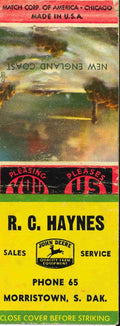 John Deere Matchbook Cover R C Haynes Morristown SD