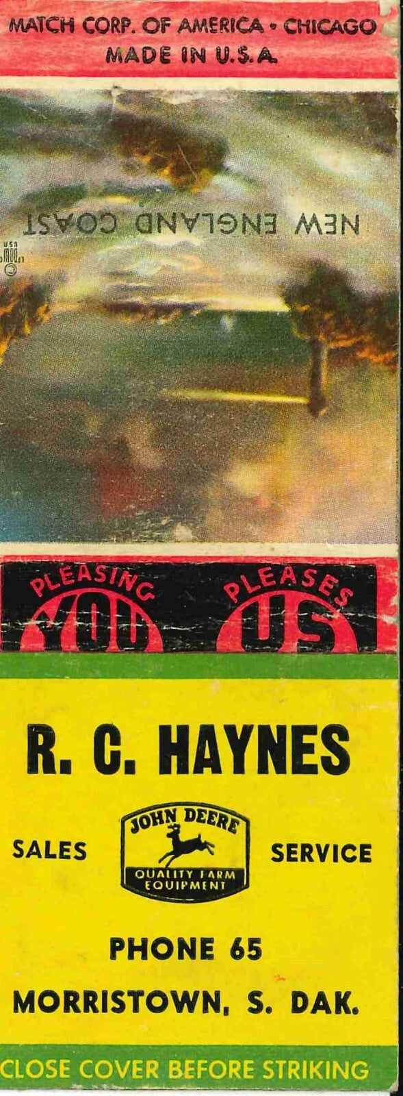 John Deere Matchbook Cover R C Haynes Morristown SD