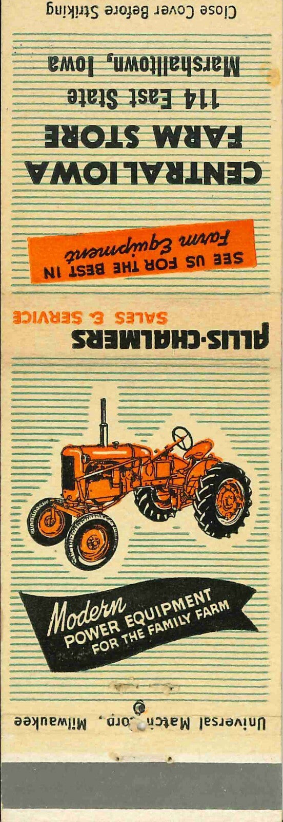 Matchbook Cover Allis Chalmers Central Iowa Farm Store Marshalltown Iowa