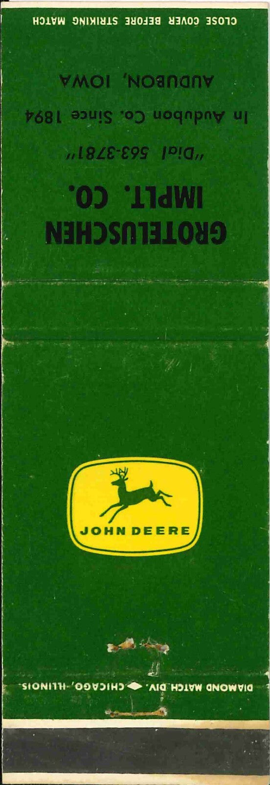 John Deere Matchbook Cover 4 Leg Groteluschen Imp Audubon IA