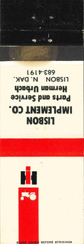 Matchbook Cover International Harvester Lisbon Imp Co Lisbon North Dakota