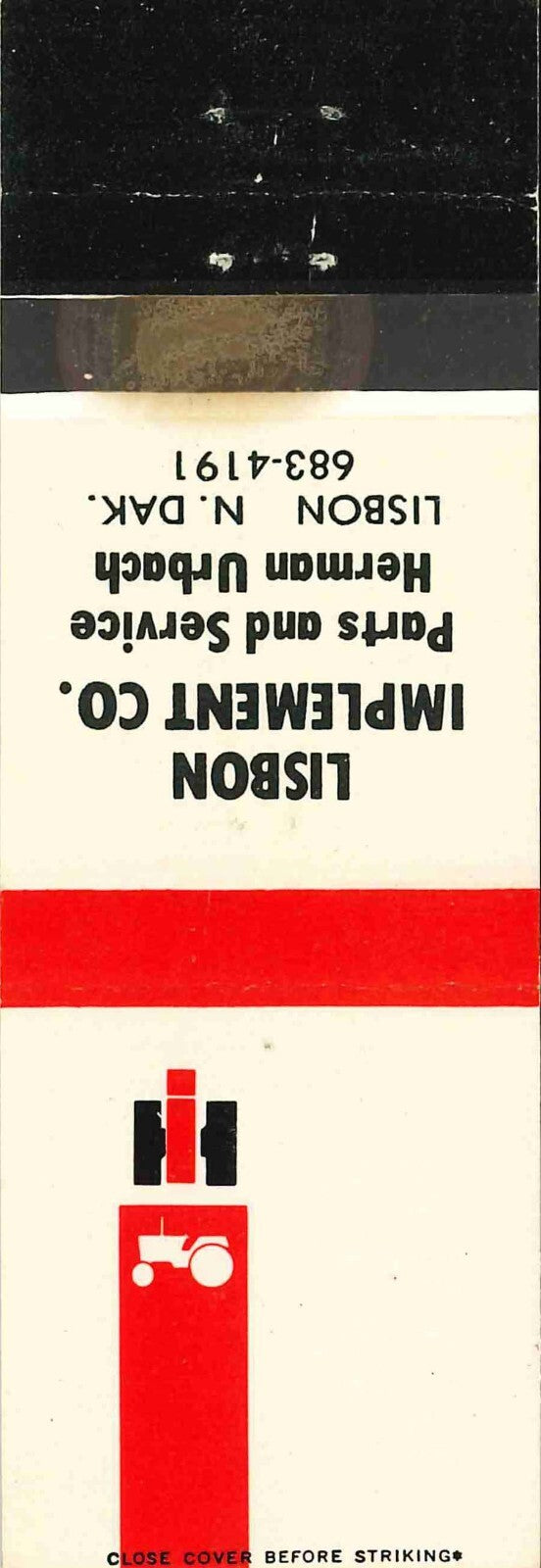 Matchbook Cover International Harvester Lisbon Imp Co Lisbon North Dakota