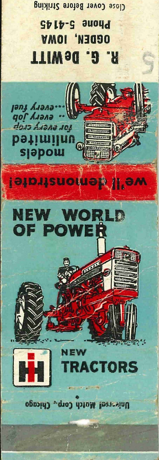 Matchbook Cover International Harvester R G DeWitt Ogden Iowa