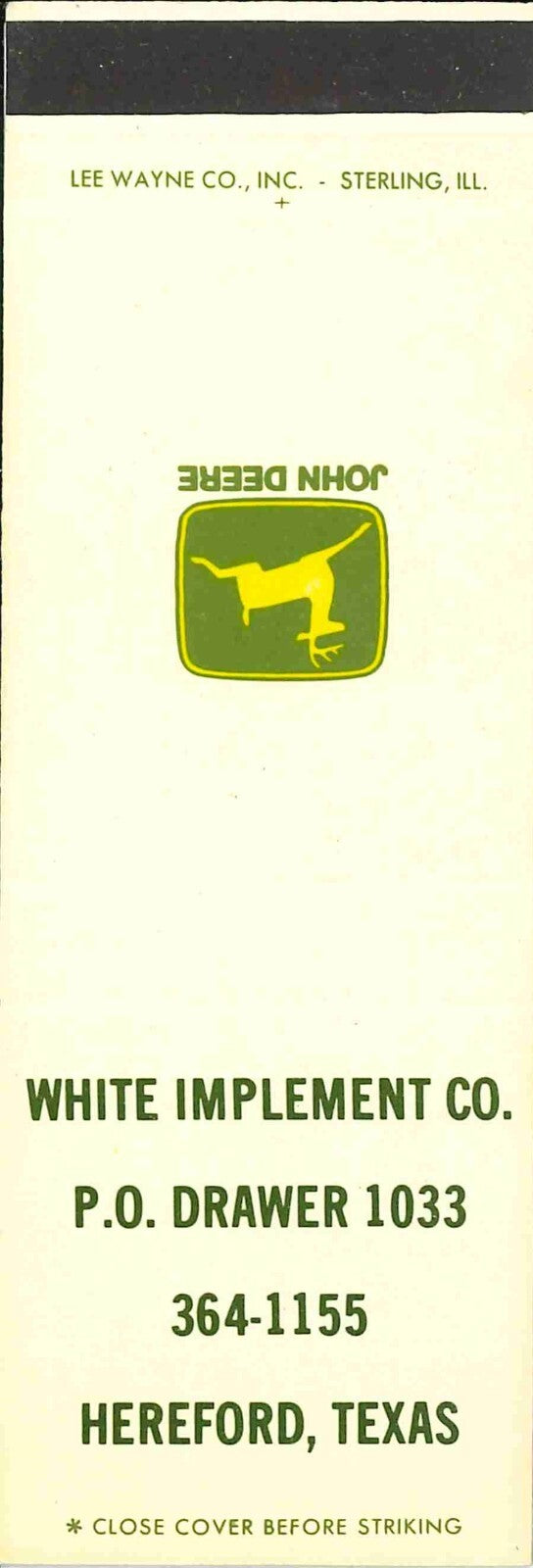 John Deere Matchbook 2 Leg White Implement Co Hereford Texas