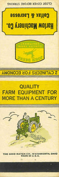 John Deere Matchbook Cover A w/ Mower Harlow Machine Colfax Lacrosse Wisconsin