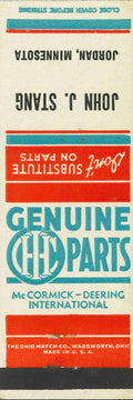 Matchbook Cover International Harvester Parts John J Stang Jordan Minnesota