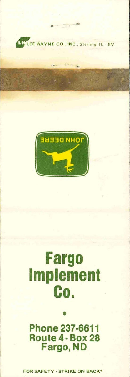 John Deere Matchbook Cover 2 Leg Fargo Implement Fargo ND