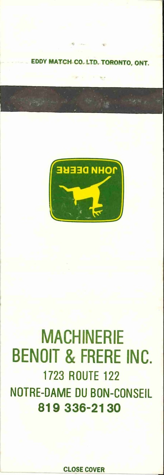 John Deere Matchbook Cover Machinerie Benoit Frere Ince Notre Dame Du Bon Consei