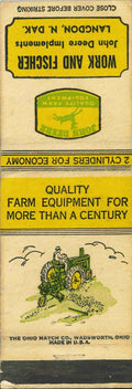 John Deere Matchbook Cover A w/ Mower Work & Fischer Langdon North Dakota