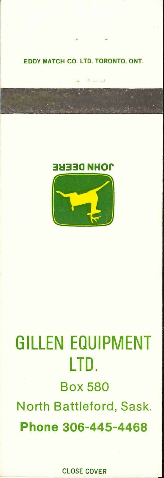 John Deere Matchbook Cover Gillen Equip North Battleford Sask