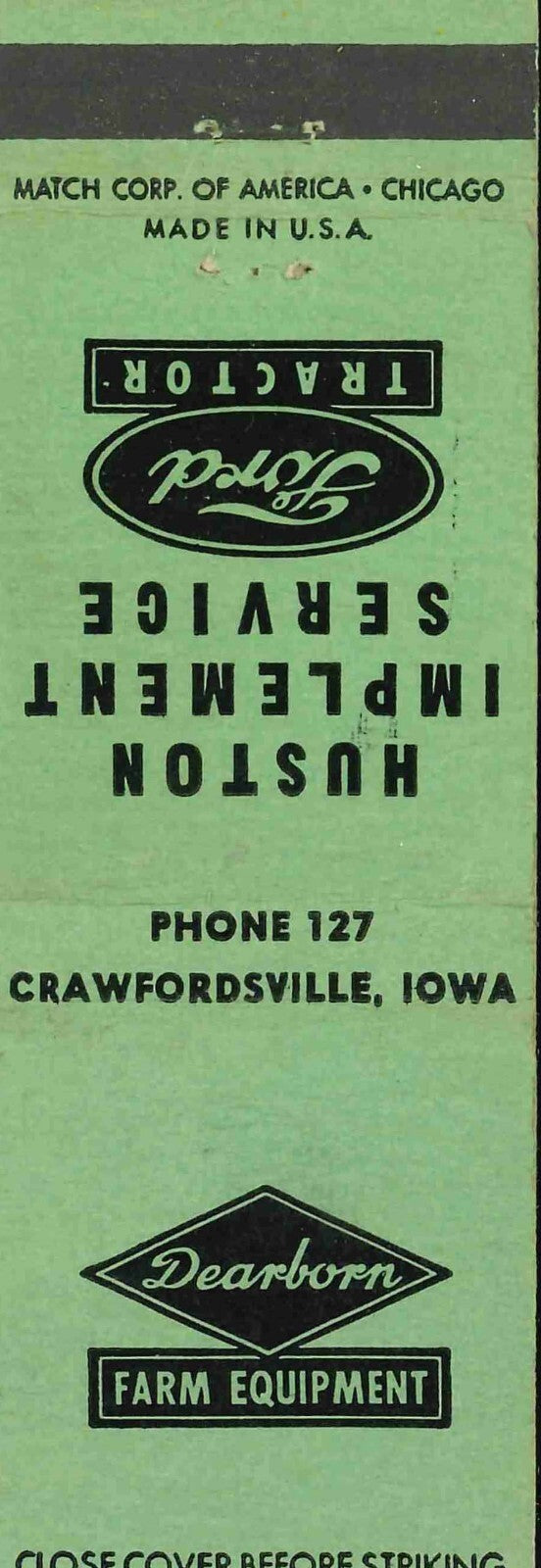 Matchbook Cover Ford Tractor Deaborn Implements Huston Implement Service 
