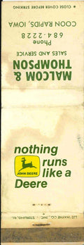 John Deere Matchbook Cover 2 Leg Malcom Thompson Coon Rapids IA