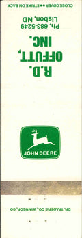 John Deere Matchbook Cover R D Offutt Lisbon ND