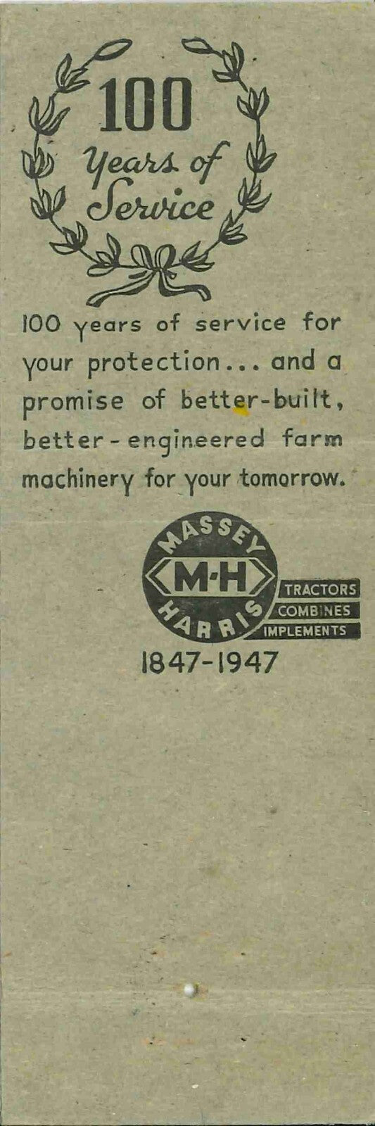 Matchbook Cover Massey Harris Tractor King Tractor and Imp Co Roanoke Texas