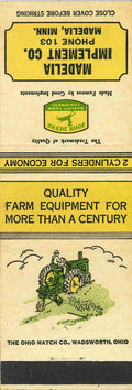 John Deere Matchbook Cover A w/ Mower Madelia Implement CO Madelia Minnesota