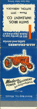 Matchbook Cover Allis Chalmers Tractor Smith Bros Imp Co Sutton Nebraska