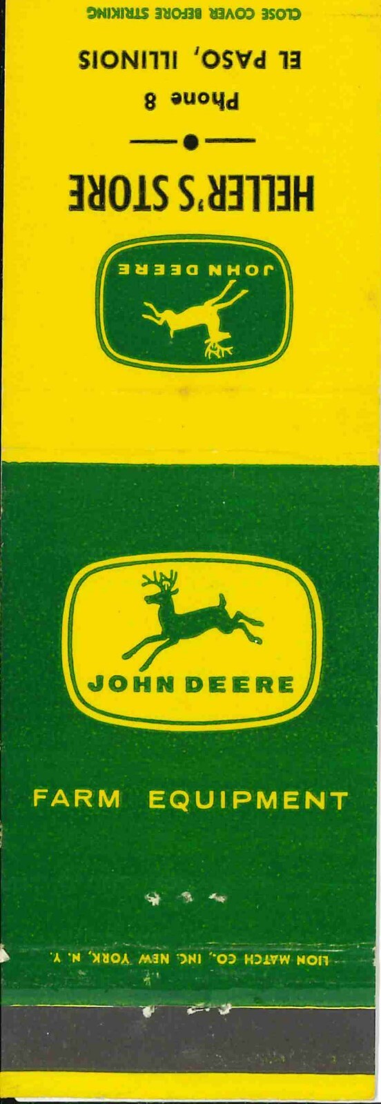 John Deere Matchbook Cover 4 Leg Hellers Store El Paso IL