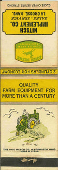 John Deere Matchbook Cover A w/ Mower Nitsch Imp La Crosse KS