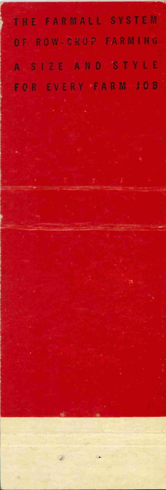 Matchbook Cover International Harvester Tractor Stubers Farm Bowman North Dakota