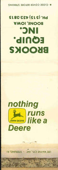 John Deere Matchbook Cover 2 Leg Brooks Equip Inc Boone IA