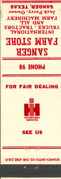 Matchbook Cover International Harvester Sanger Farm Store Sanger Texas
