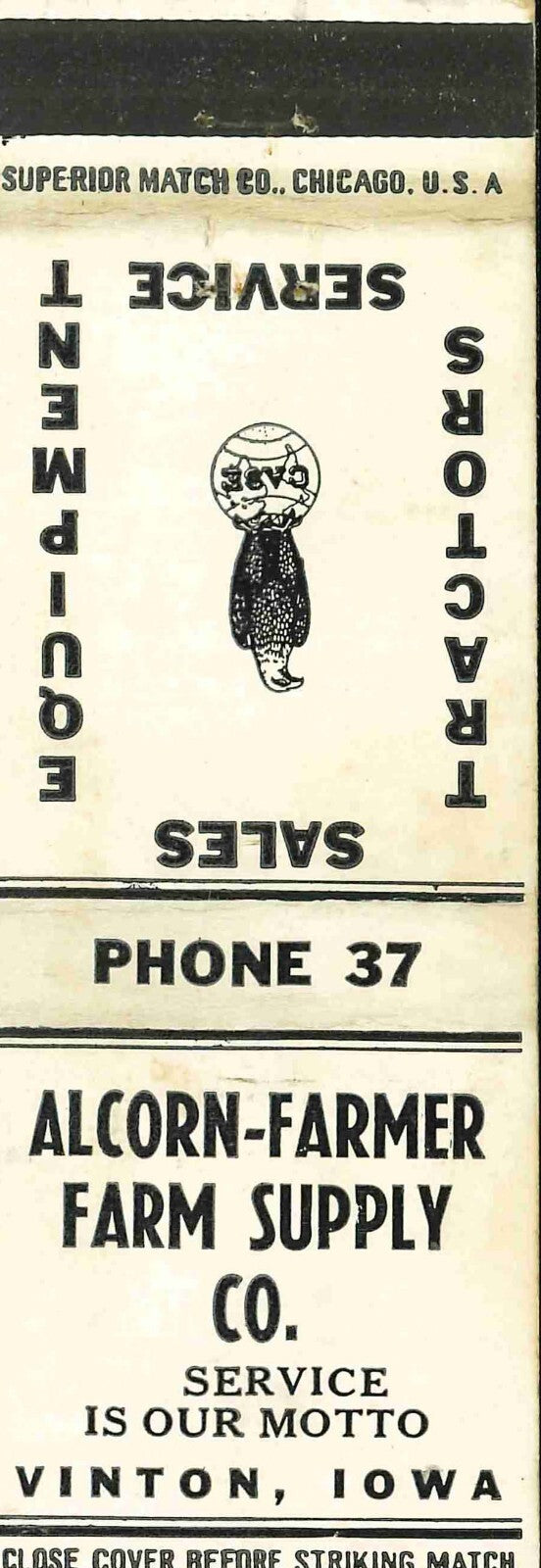 Matchbook Cover J I Case Alcorn Farmer Farm Supply Vinton Iowa