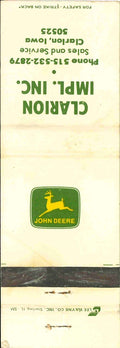 John Deere Matchbook Cover Clarion Imp Inc Clarion IA