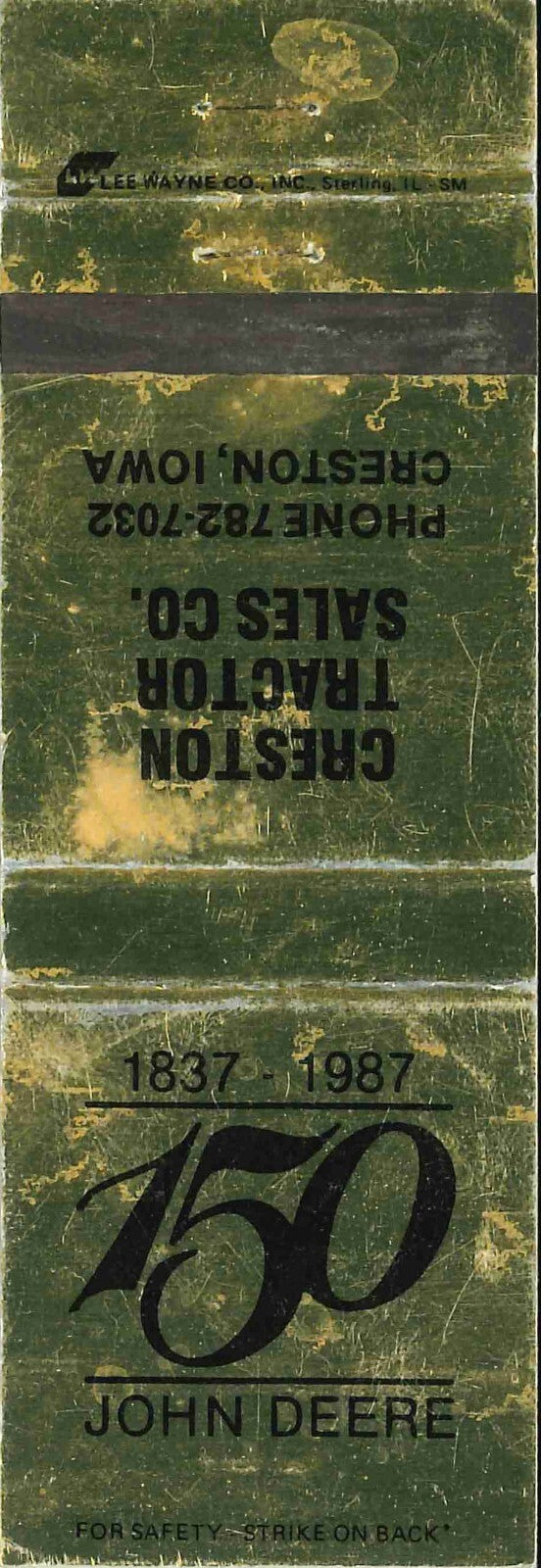 John Deere Matchbook Cover 150th Creston Tractor Sales Co Creston IA