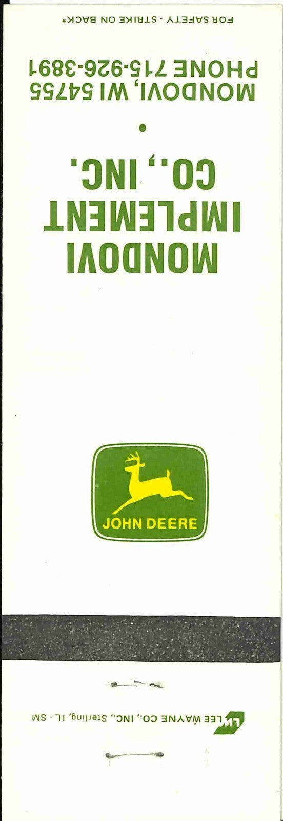 John Deere Matchbook Cover Mondovi Imp Co Mondovi WI