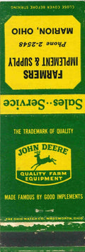 John Deere Matchbook Cover QFE Farmers Implement & Supply Marion Ohio