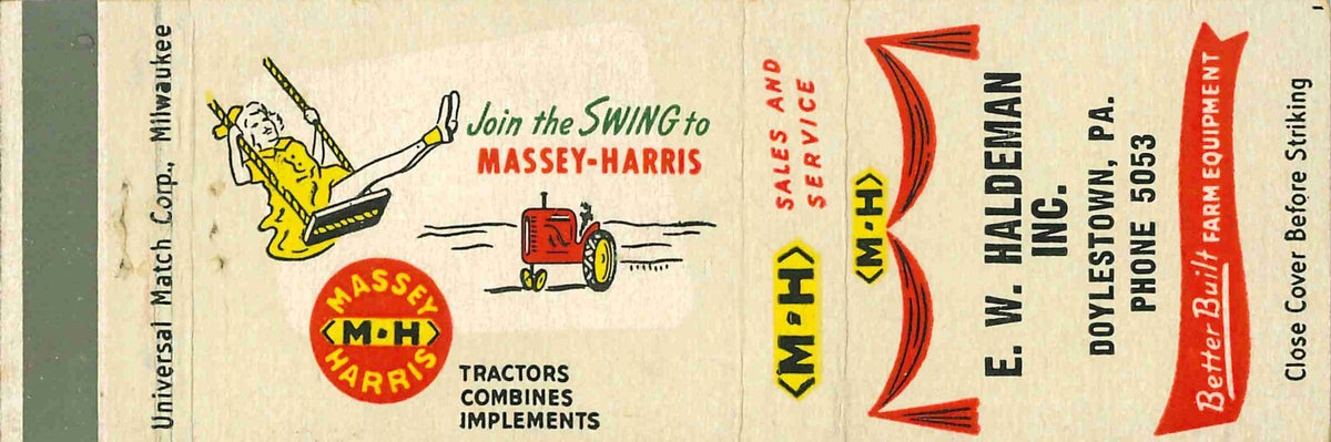 Matchbook Cover Massey Harris Tractors E W Haldeman Doylestown Pennsylvania
