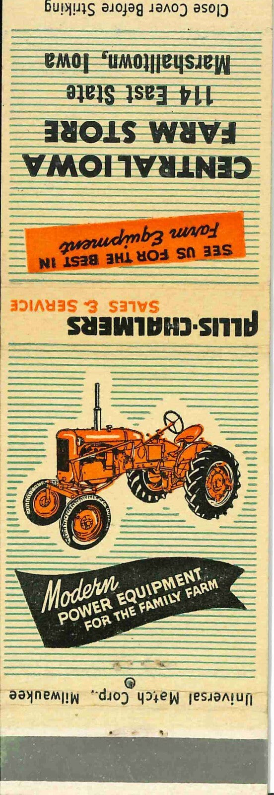 Matchbook Cover Allis Chalmers Central Iowa Farm Store Marshalltown Iowa