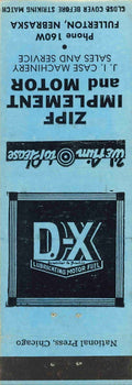 Matchbook Cover D X Motor Fuel J I Case Zipf Implement Co Fullerton Nebraska