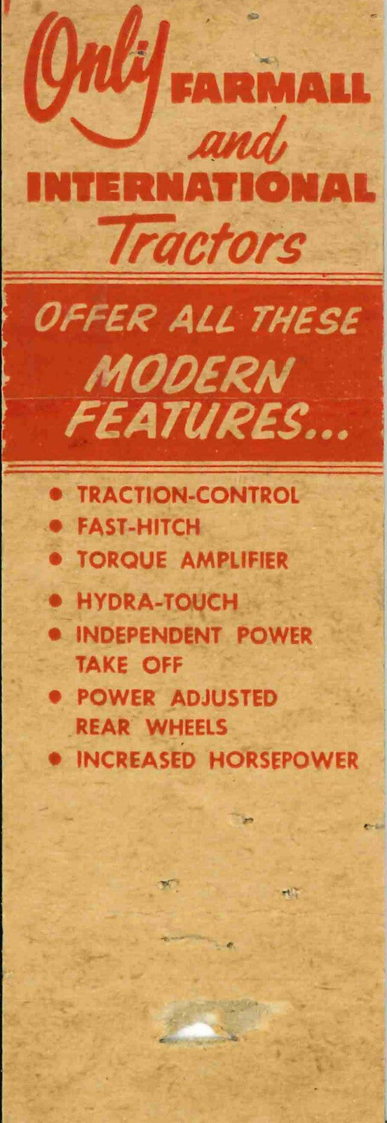 Matchbook Cover International Harvester 50 Series West End Imp Co Oneonta N Y