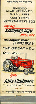 Matchbook Cover Allis Chalmers 190 Gleaner Kosnar Patrick Dysart Iowa