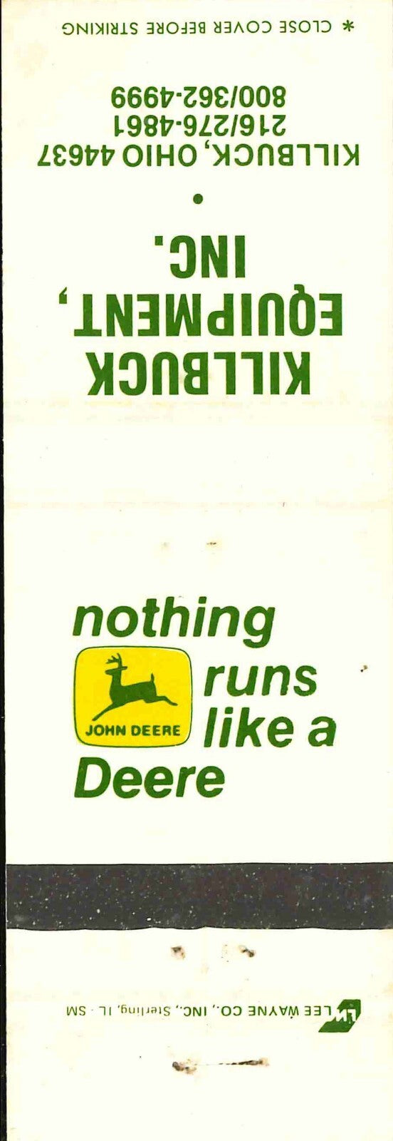 John Deere Matchbook Cover 2 Leg Killbuck Equip Killbuck OH