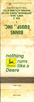 John Deere Matchbook Cover 2 Leg Binns Equip Jefferson IA