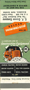 Matchbook Cover Allis Chalmers Crawler E F Craven Greensboro North Carolina