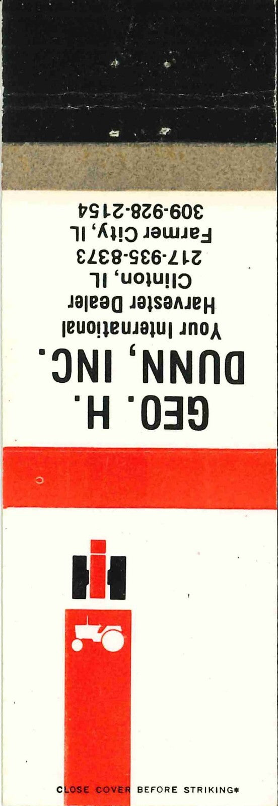 Matchbook Cover International Harvester Geo H Dunn Clinton Illinois