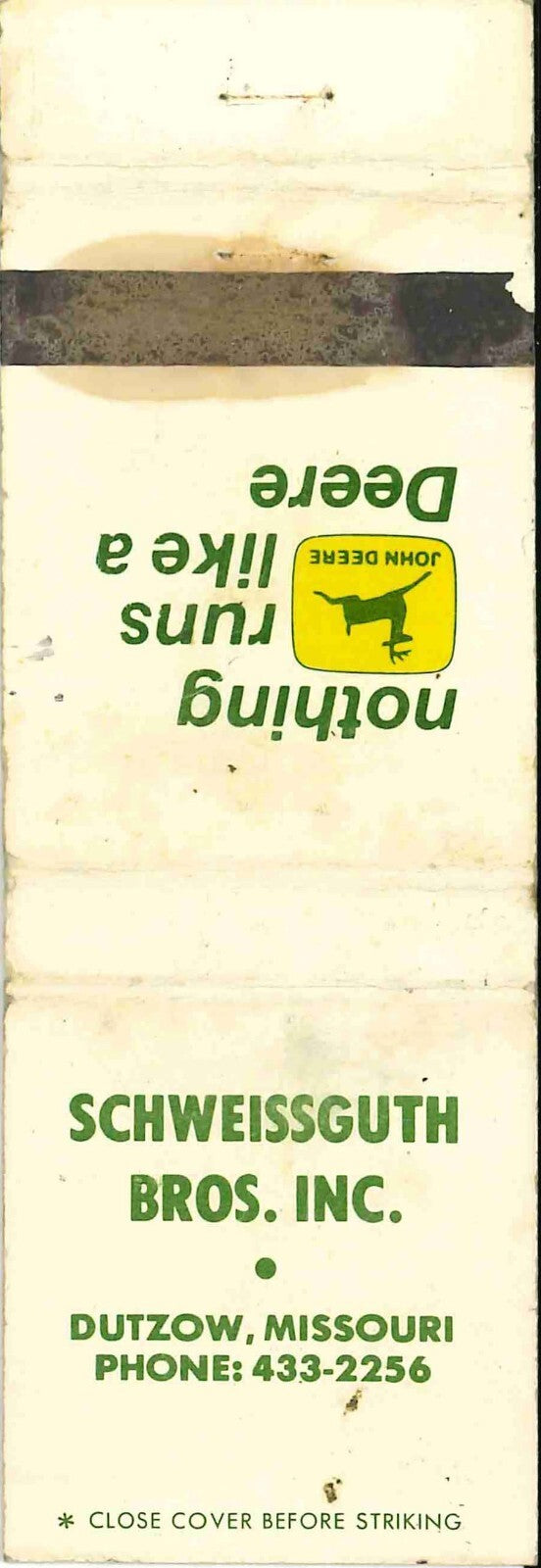 John Deere Matchbook Cover 2 Leg Scheissguth Bros Dutzow Missouri
