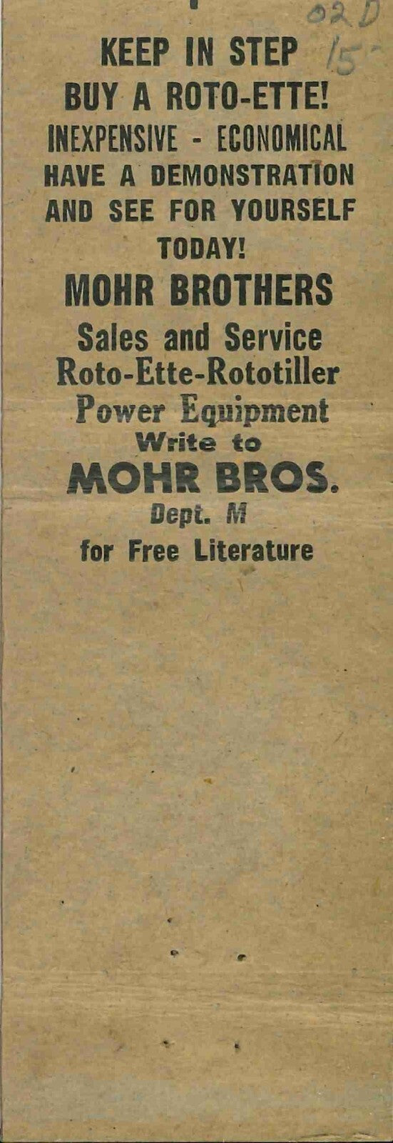 Matchbook Cover Roto Ette Garden Tractors Mohr Brothers Hatboro PA